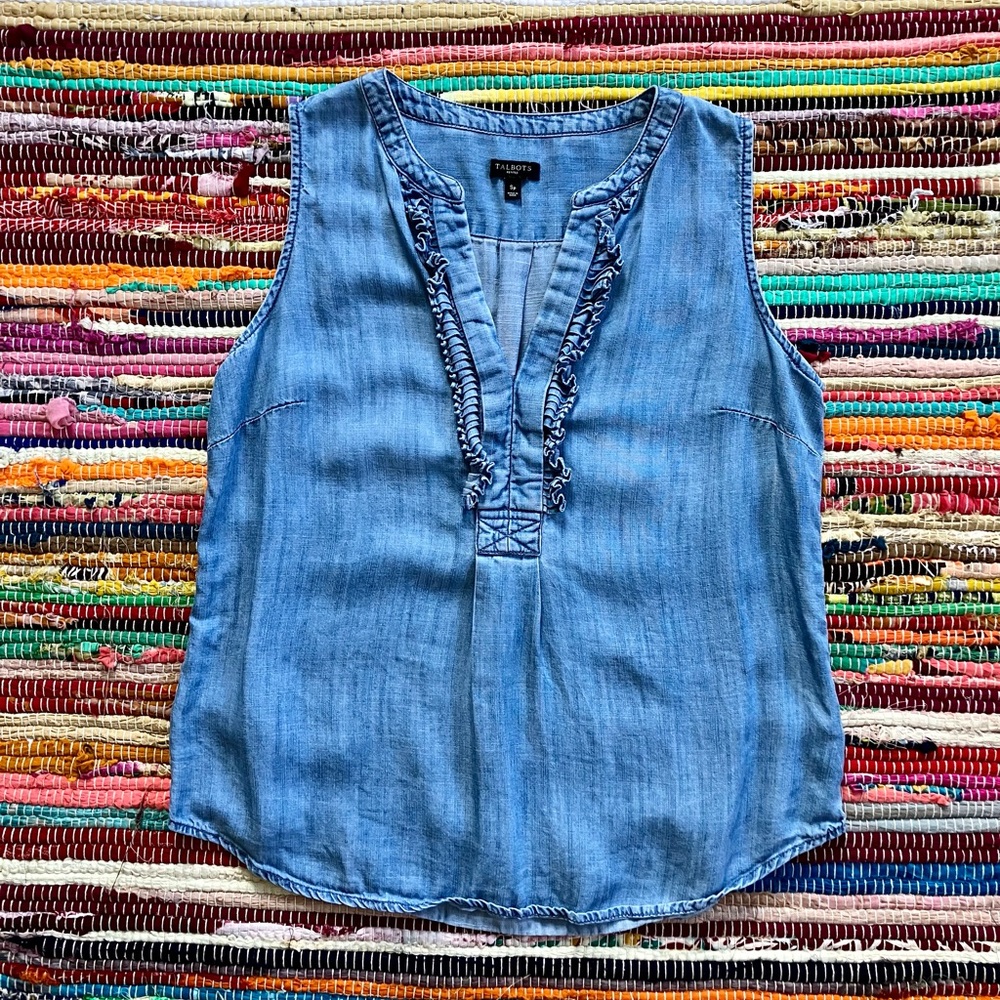 Talbots ~ Tencel chambray ruffle tank top